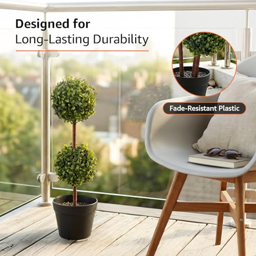 Image of amazon basics Artificial Topiary in Black Plastic Pot | Realistic 50 cm Faux Greenery | Durable Plastic | Stylish & Compact | Zero Maintenance | Indoor, Outdoor, Home & Office Decor