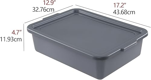 Miniatura 3 de Esdiplot - Tina de autobús comercial de 13 L con tapa, tinas de servicio de alimentos con tapas, caja de autobús para restaurante, gris, paquete de 3