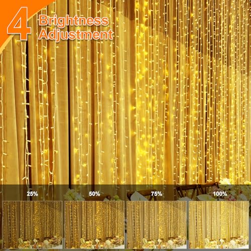 THKFUL 6x3M Curtain Lights Indoor Outdoor Plug in for Bedroom,594LED Long Hanging Curtain Fairy Lights Window Waterfall Light with Remote Timer Waterproof for Wall Balocny Gazebo Ceiling - Image 2