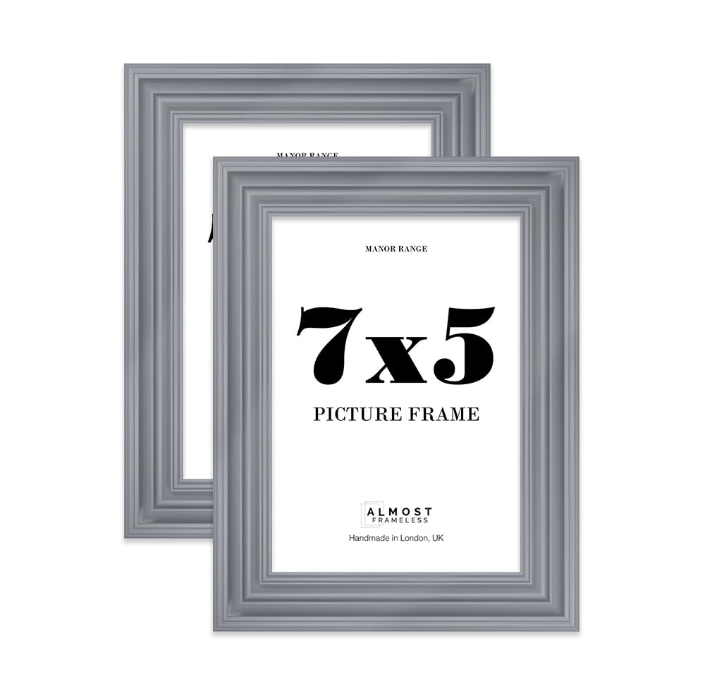 7x5 Picture Frame, Display 7x5 Pictures (17.8 x 12.7cm) - Scandi Grey Luxurious 42mm Edge Wall Art - 2 Pack