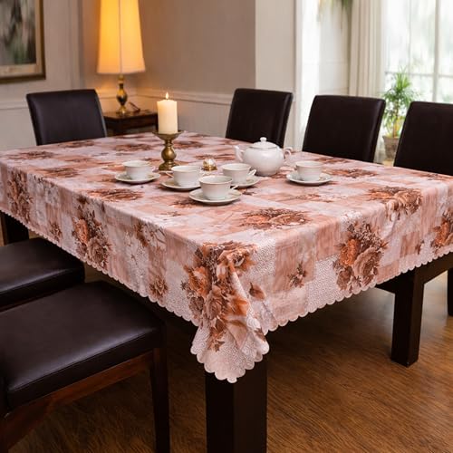 Image of Dakshya Industries PVC Waterproof Table Cover 6 Seater 54x78 Inch - Washable Oil & Stain Resistant Dining Table Cover (Peach)
