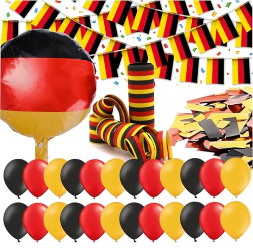 3x XXL Deutschland Deko Dekoration Set Fanartikel Tischdekoration mit über 50 Teilen wie Luftballons & Wimpelkette & Servietten für Fußball WM, EM