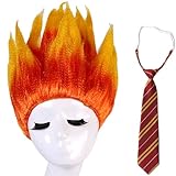 HUNIGIR Fire Wig with Tie Stylish Flame Wig Ombre Orange Costume Wig Halloween Party Cosplay Fire Spiked Wig (Flame)