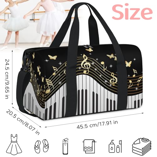 Piano Keyboard Music Note Sports Duffle Bag for Women Men Waterproof Overnight Weekender Bag with Adjustable Strap Travel Tote Bags for Beach Yoga Work Dance Swim2