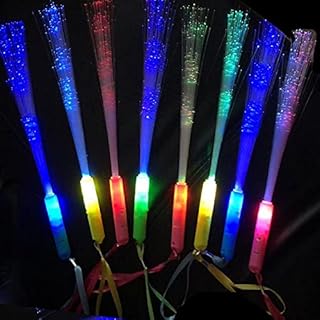 POHOVE 12pcs Fiber Optic Light Up Wand 3 Modes Colorful Flashing LED Light Up Glow Wands Sticks With Strap for Party Favors(Random Color)