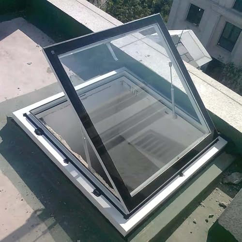 Finestra per tetto lucernario con ventilazione manuale in vetro temperato a doppio strato, ideale per tetti inclinati/piatti, soffitte, stanze da sole e cantine (65 x 40 cm)