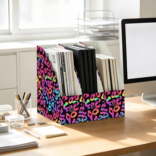 Boîte de rangement magazine pliante léopard fluo x6