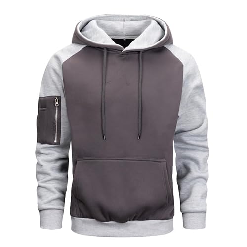 AOTORR Mens Hoodies Pullover Hooded Sweatshirt Patchwork Top Long Sleeve Hoody Casual Tops with Pockets Gray L