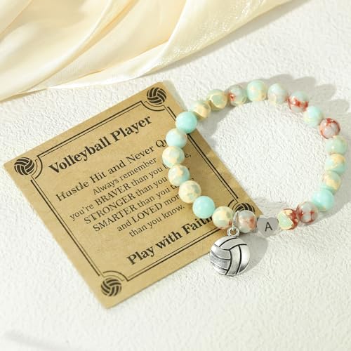 BAYLAY Volleyball Gifts for Teen Girls - Natural Stone Heart Initial Bracelet for Women Girls Volleyball Bracelet Jewelry Volleyball Accessories Stuff Senior Night Gifts for Players Team Lovers4
