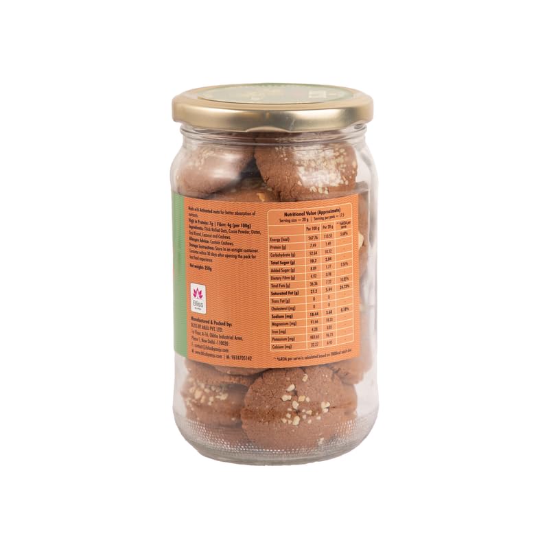Image of Bliss by Anju Cocoa Oats Cookies 350g | 26.2g Protein per Pack | Made with Oats, Cocoa, Dates & Desi Khand | No Oil, No Dairy, No Preservatives