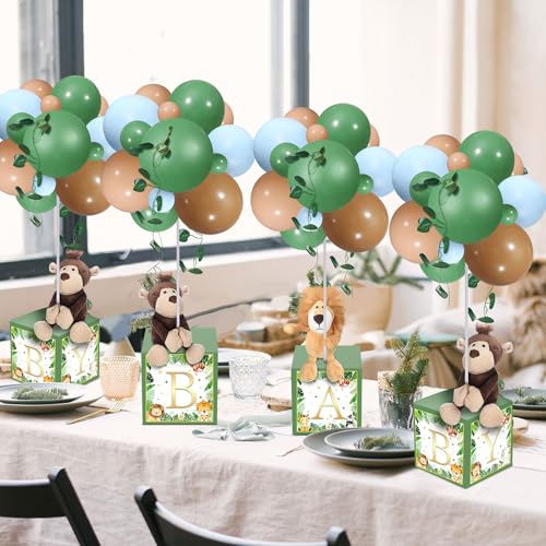 Image of Lenwen 6 Sets Baby Letter Boxes Decorations Table Centerpieces for Baby Shower Gender Reveal,Bear Stuffed Animals Balloon with Stand Plush Toy Boxes for Birthday Party Wedding(Animals,Forest)