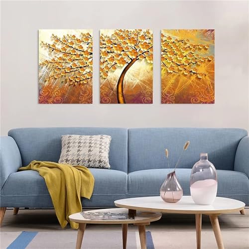 Diamond Painting Fleurs en Arbre 3 Pièces Broderie Diamant Complet 60x90cm F-7644