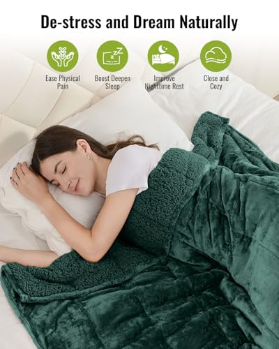Uttermara Weighted Blanket for Adults, Queen Size Heavy Blanket with Reversible Soft Shiny Velour Fleece and Cozy Warm Sherpa for Couch Bed, Calming and Relaxing, 60 x 80 inches 20 lbs in Green