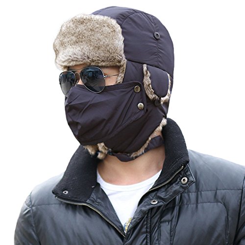 Preisvergleich Produktbild SIGGI Winter warme Fliegermütze Fellmütze Unisex Trappermütze Pelzmütze Schwarzblau