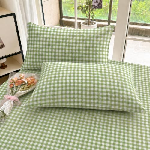 Image of VOMZER King Size (72x78) 300 TC Soft Cotton Feel Microfiber All Around Elastic Fitted Double Bedsheet with 2 Pillow Covers | Sage Green
