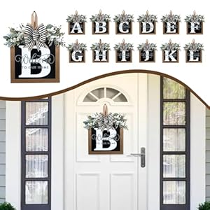 Ultra Large 14'' Last Name All Year Round Front Door Wreath with 26 Initial Letter Welcome Sign All Seasons Eucalyptus Garland and Bow Wreaths for Front Door Porch Farmhouse Decoration (B) Ultra Large 14 Last Name All Year Round Front Door Wreath with 26 Initial Letter Welcome Sign All Seasons Eucalyptus Garland and Bow Wreaths for Front Door Porch Farmhouse Decoration B