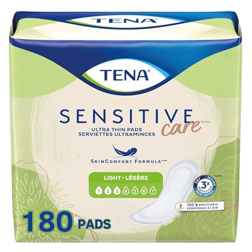 Tena Sensitive Care Ultra Thin Regular Adult Incontinence Pads for Women, Postpartum, Light Absorbency, 180 Count