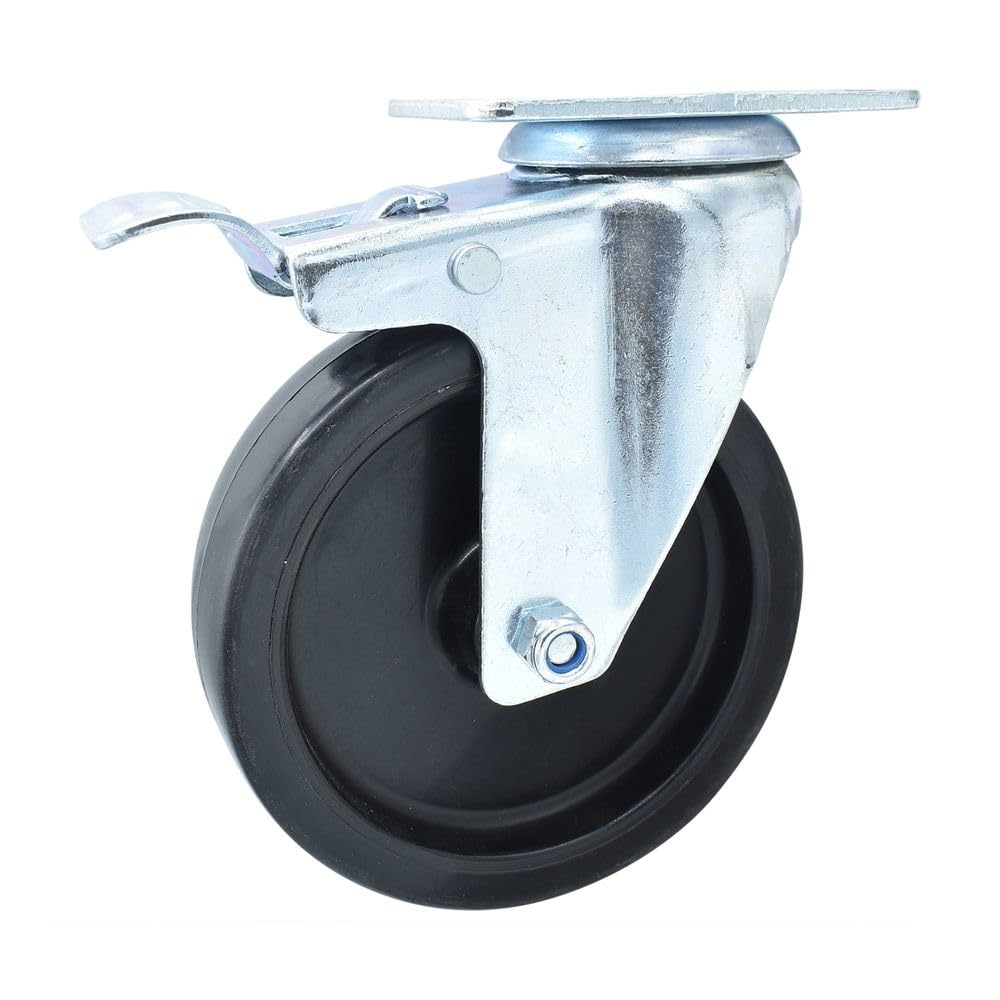 BK Resources 5" Polyolefin Swivel Caster – 5", Polyolefin, Silver, Model 5SBR-1PT-LDP-TTB