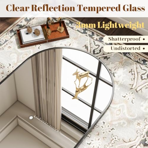 Image of VooBang Arched Wall Mirror, 30 x 38 inch Arch Bathroom Mirror, Wall Mounted Vanity Mirror with Arch Metal Frame, Modern Bathroom Vanity Mirror for Bedroom, Living Room, Hanging or Leaning, Black