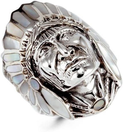 925 Silver Mother of Pearl American Indian Head Ring Size 9, 10, 11, 12, 13