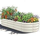 VAMFUTRE Oval Raised Garden Bed, 5 x 2 x 1FT, Galvanized Steel Planter Box with Wave-Shaped Metal Panels Painted for Outdoor Flower,Tree,Herb & Vegetable Garden (White, 60X24X12 inches)