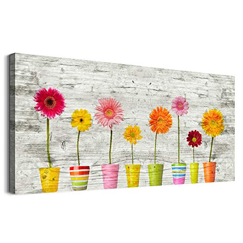 Marguerite colorée Tableau décoration murale salon en bois impressions sur toile chambre tableau décoratif pour la maison chambre mur affiche pendaison de crémaillère cadeau Cover
