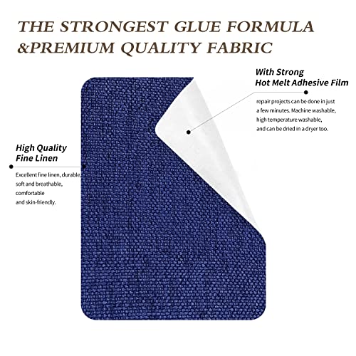 Image of King Mountain Premium Linen Fabric Iron-on Repair Patch, Inside&Outside Fabric Repair Patch, 3 inchx60 inch with Backing Glue Linen Repair Decorative Patch kit (Linen-3 inchx60 inch, Dark Blue)