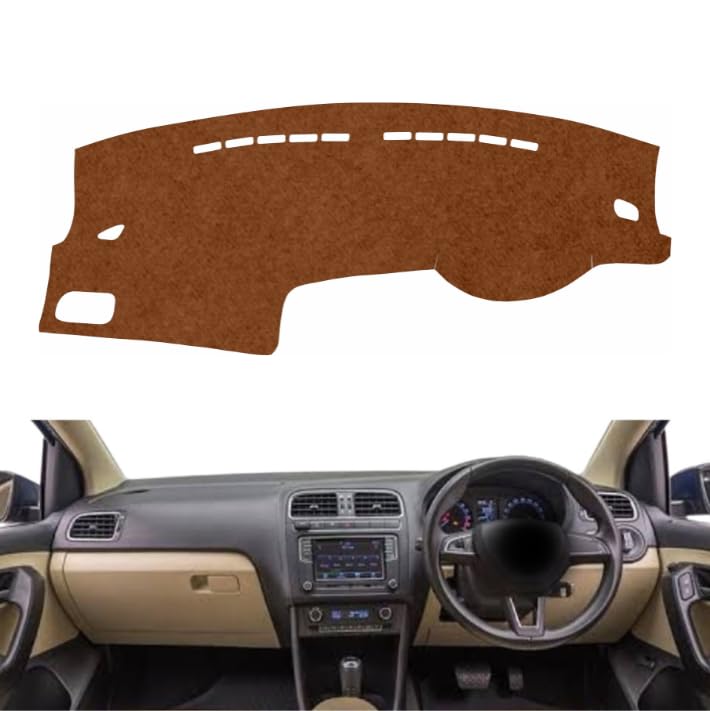 Image of Car Dashboard Cover Compatible with Volkswagen Polo 2010-2022 Dustproof, UV Resistant | Sun Shade Carpet | Custom Fit Car Accessories (Brown)