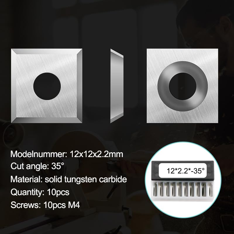 Miniatura 5 de Insertos cuadrados de carburo de 0.472 in 0.472 x 0.472 x 0.087 in Torno de madera Herramientas de torneado para reemplazo CNC Spoilboard Surfacing