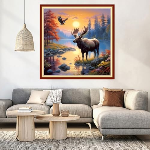 Image of DMCVIVR Stamped Cross Stitch Kits for Beginners Adults Needlepoint Kits for Beginners Embroidery Kits for Adults Crossstitch Kit for Beginners 11CT-Sunrise Cattle 18x18 inch
