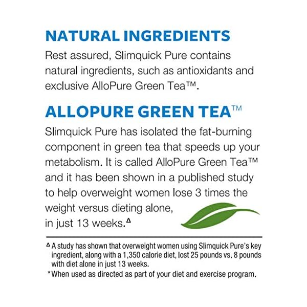 Slimquick-Pure-Regular-Strength-Lose-3X-The-Weight-2x72-Capsules Slimquick Pure 3x Regular Strength Pills for Women to Help Achieve Weight Goals, Helps Metabolism, Lose Excess Water, Keeps Full for Longer with AlloPure Green Tea, Caffine, Caste Tree - 2x72 Capsules
