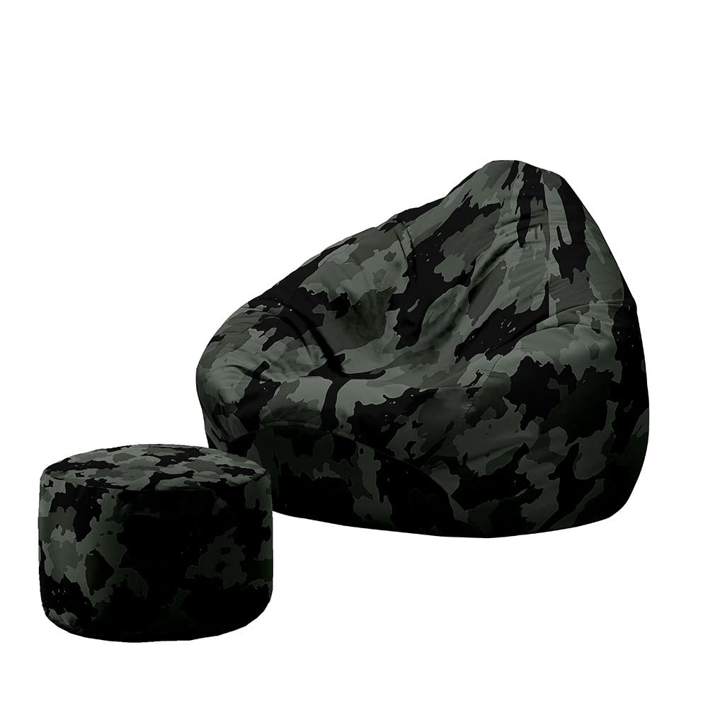 Treer Bean Bag Chairs Adult with Footstool Without Filling, Bean Bags Storage for Kids and Children Lazy Sofa Beanbag NO Stuffed for Living Room, Bedroom (100x120+20x30cm,Illusion camouflage 4)