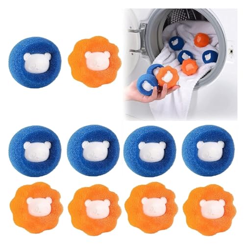 QPOIBSD 10 Pcs Box-Packed Pet Hair Remover for Laundry, Laundry Pet Hair Catcher, Washing Machine Hair Catcher, Washing Balls Dryer Balls for Clothing Dog Cat Pet Fur Remover（Orange+Blue）