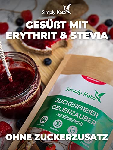 Simply Keto Gelierzauber 230g - Erythrit Gelierzucker ohne Zucker - Zur Zubereitung von Lower Carb* & Keto Marmelade - Für 1kg Früchte - Gesüßt mit Erythrit & Stevia - Vegan & Ohne Zuckerzusatz