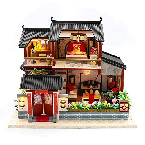 Per Miniature Dollhouse Kit Decorations with Lights and Furniture DIY House Craft Kits DIY Small House Model Puzzle Building Model Assembling Dollhouses for Adults and Kids