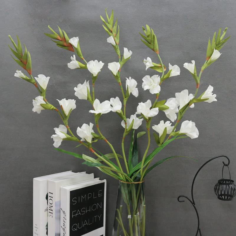 ABCWARRT 6 Pièces Glaïeuls Artificiels Blancs PU - Fleurs Simulation Mariage Décoration Maison Hôtel
