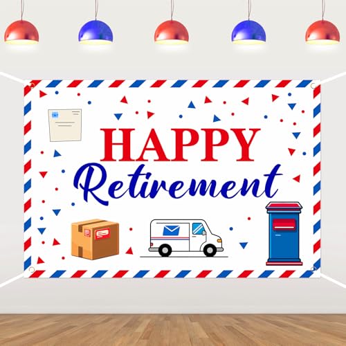 Festiblast - Mailman Retirement Backdrop Mail Theme Happy Retirement Backdrop Banner Mail Truck Mailbox Photography Background for Postal Worker Retired Party Supplies 5 * 3ft