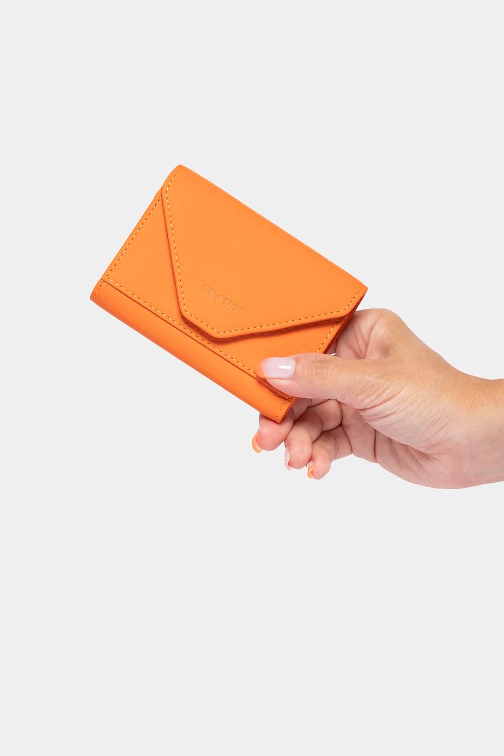 grande 3639 Genuine Leather Card Holder For Women and Men Slim Minimalist Small Accordion Magnetic Wallet (Orange) - Image 7