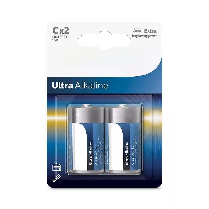 Batería alcalina C/LR14, 2 Unidades por Paquete, 30% más Duradera, Dispositivos de Alto Consumo. Ideal para quienes Buscan Rendimiento y Larga duración en Sus Pilas.