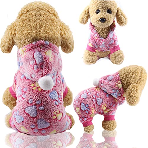 UKKO Dog clothes Dog Clothes Pajamas Fleece Jumpsuit Winter Dog Clothes Four-Legged Warm Pet Clothing-Rose Red,Xs