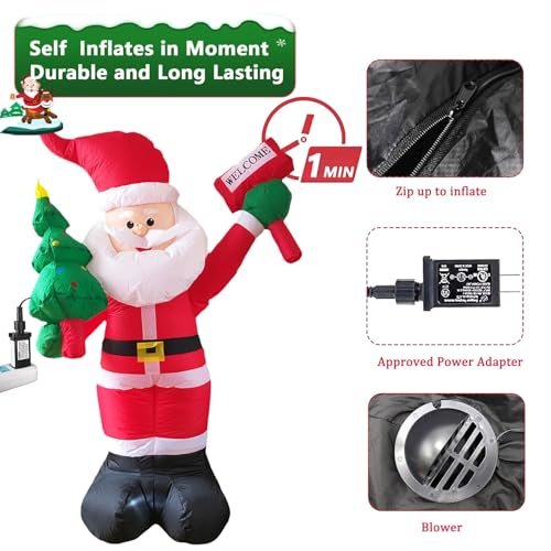 PIPIMOUSE 6Ft Christmas Inflatable Santa Claus Outdoor Decoration, LED Lighted Blow Up Santa Claus with Xmas Tree Inflatable Outdoor Holiday Yard Decorations for Garden Lawn Patio Party Indoor Decor - Image 6