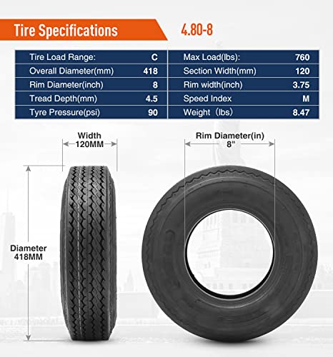 Halberd 4.80-8 Trailer Tires, 4.80X8 6Pr Load Range C For Log Splitter/Cement Mixer/Mower/Small Boat/Water Trailer (Pack Of 2) #TOP4