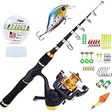 Caña de pescar infantil con carrete giratorio, de Sougayilang, caña de pesca telescópica para viajes, agua dulce, pesca de róbalo y trucha, dorado