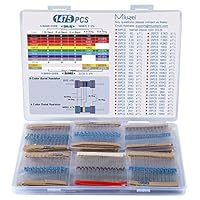 Miuzei 1475 Stück Widerstand Sortiment Enthält 52 Resistor Werte Kit 1/4W Hochgenaues Metallfilm 0 Ohm to 5,6M Ohm Widerstände Set 50 Stück IN4148 Switching Diodes Elektronik DIY-Projekt