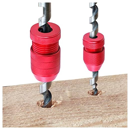 Ruitool Drill Depth Stop for Drill Bits, Adjustable Drill Stop Applicable Drill Size Range 5/64"-3/16",15/64"-7/16", Aluminum Drill Bit Stop Collar Set for Woodworking Tools & Hand Tools, 2 Pcs