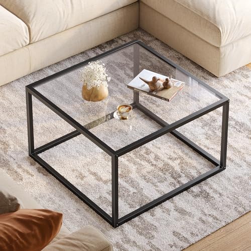SAYGOER Glass Coffee Table Small Square Coffee Tables for