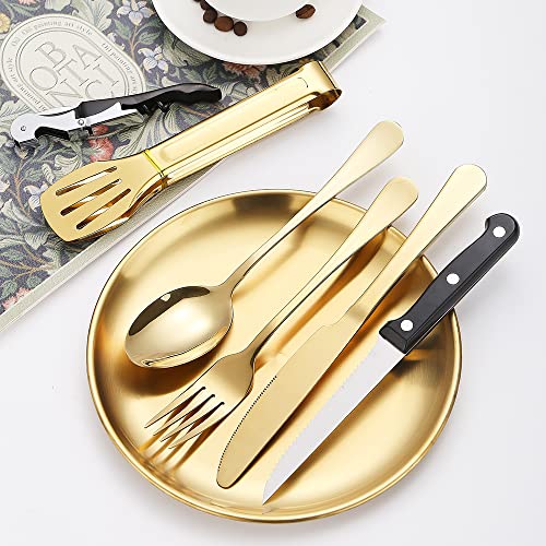 A · Houseware 20 Piece Flatware Set For 4,Outdoor Picnic Tableware Camping Dinnerware Set With Spoon Fork Knife, Portable Stainless Steel Flatware Set, Travel Camping Cutlery, Gold Silverware Set #TOP5