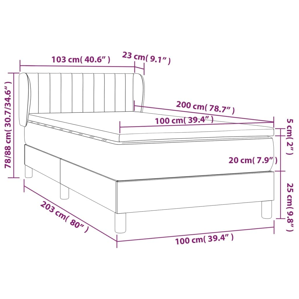 Tkanina z regulowanym zagłówkiem Sprężynowy kieszeniowy Taupe 100x200 cm | Łóżko kontynentalne z materacem sprężynowym taupe 100x200 cm tkanina z zagłówkiem