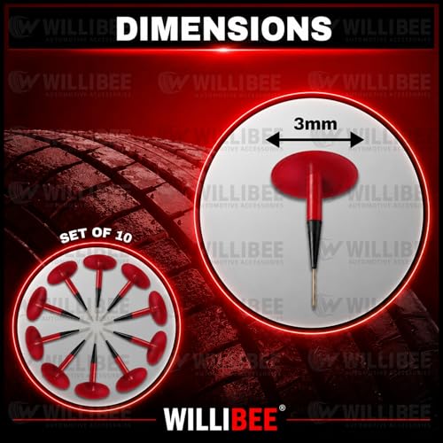 Image of WILLIBEE Mushroom Puncture Kit for Tubeless Tyre | Mushroom Puncher Kit for Bike & Car | Tire Puncher Repair Patches (3 MM, 10 Pcs)