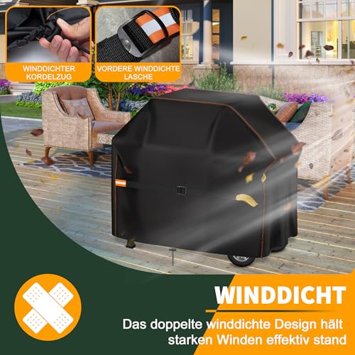 Enzeno Grillabdeckung Wetterfest,Gasgrill Grillabdeckung Regendicht BBQ Grill Schutzhülle Staubdicht Grill Abdeckplane für Weber,Brinkmann,Char Broil(145x61x122cm) 4